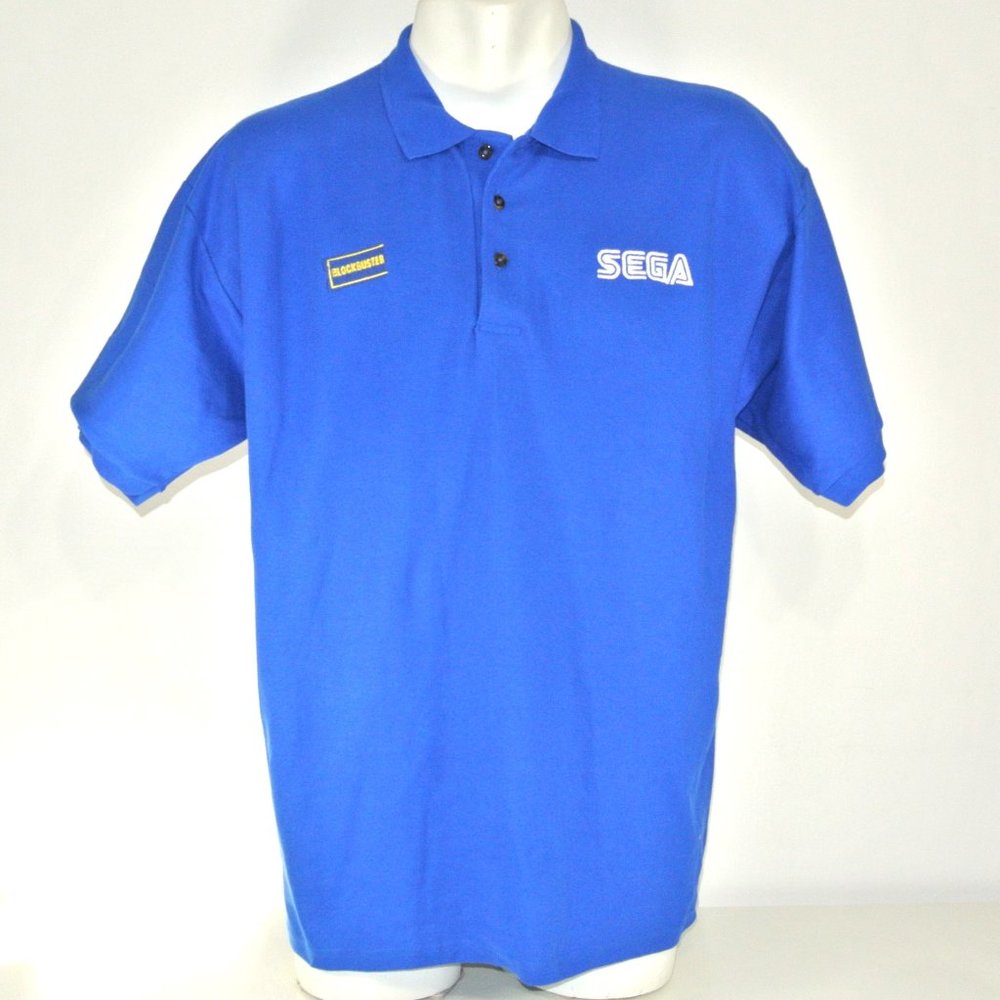 BLOCKBUSTER VIDEO Sega Video Game Vintage Employee Uniform Shirt Blue Size Small